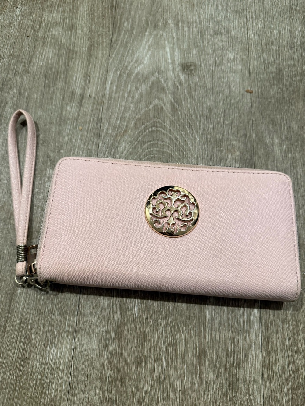 No Boundaries Pale Pink Wristlet Wallet with Gold Emblem
